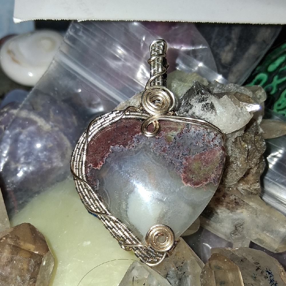 Handcrafted Wire-Wrapped Red Moss Agate Stone Pendant